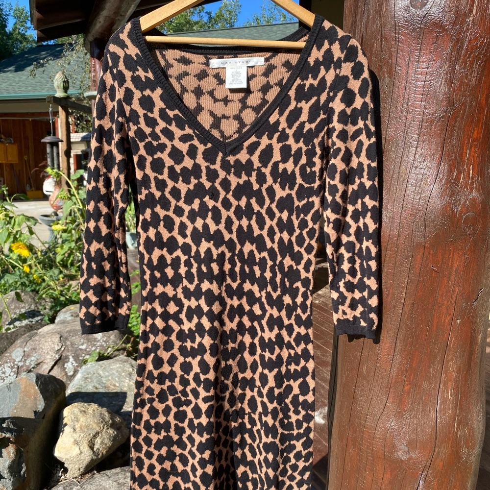 Cheetah Midi Sweater Dress SZ S
